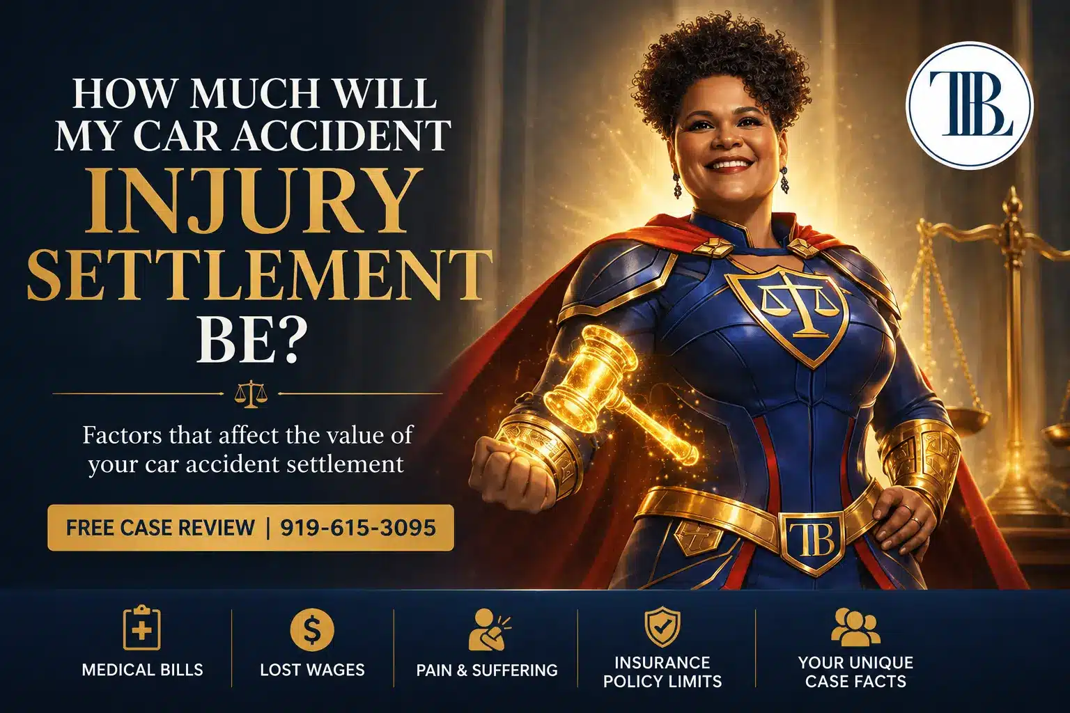 North Carolina car accident lawyer explaining factors that affect injury settlement amounts, including medical bills, lost wages, pain and suffering, and insurance policy limits.